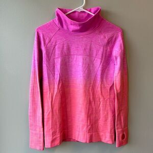 Ivivva Dip Dye Swiftly Tech Funnel Neck Shirt 14 pink and orange long sleeve